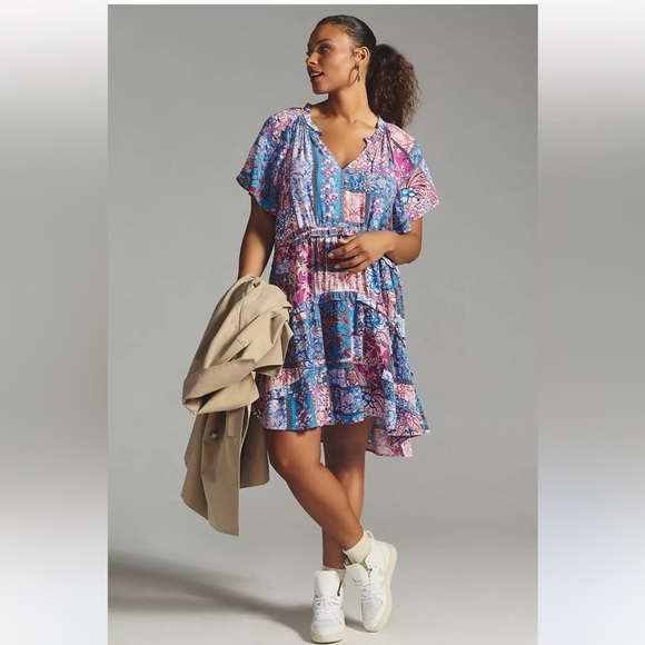 By Anthropologie Robin Tiered Mini Dress Size XL NWT - Picture 1 of 12